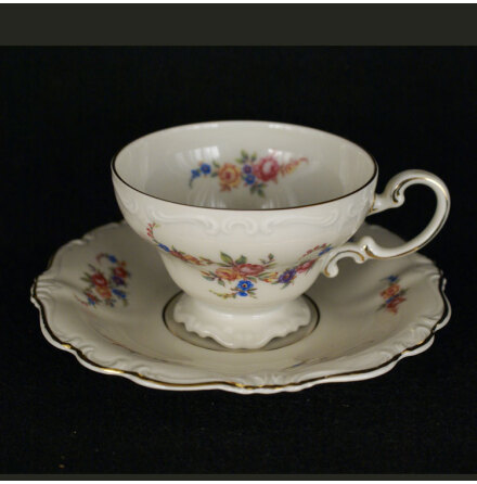 Pompadour - blommor sm� Kaffekopp med fat 